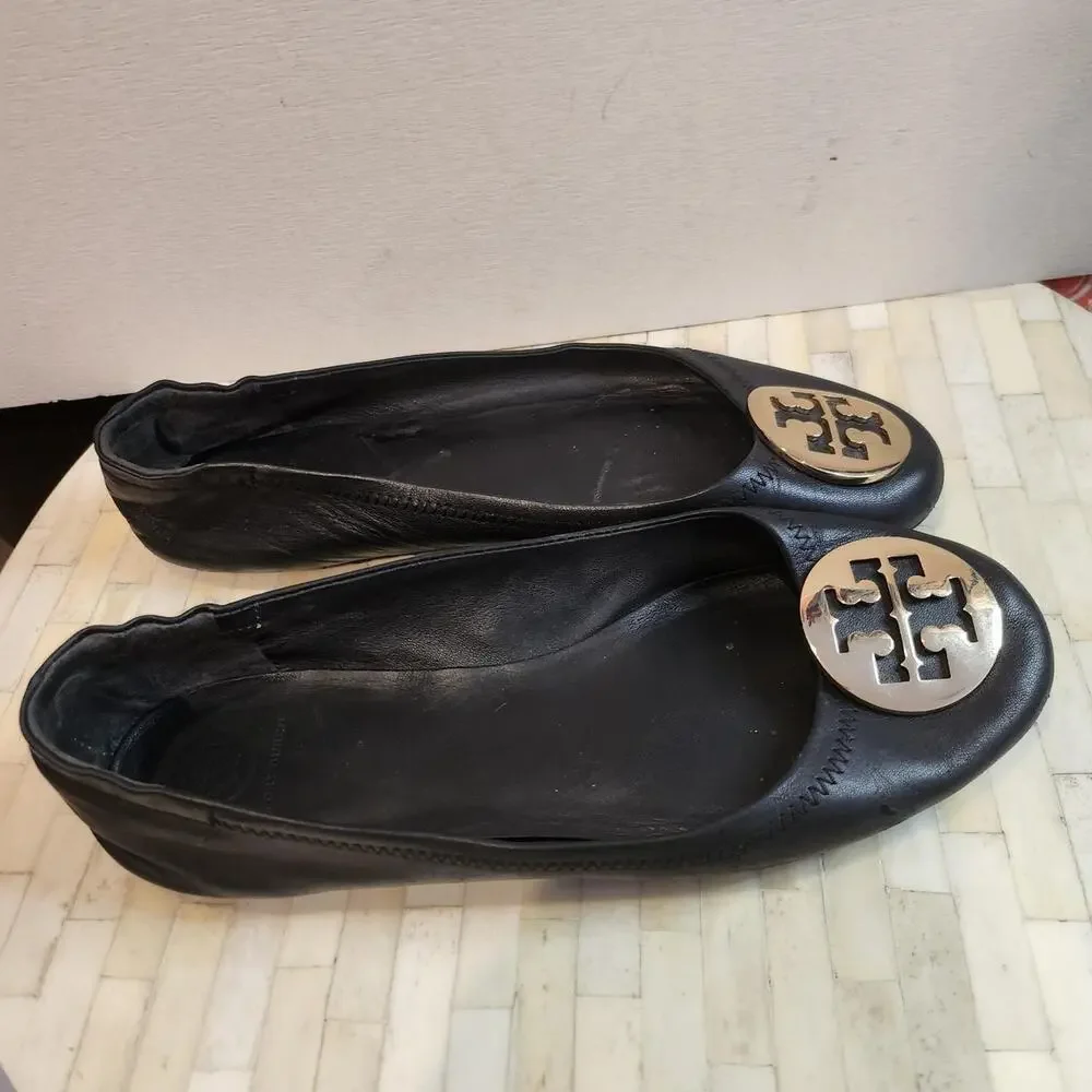 Tory Burch black leather Reva ballet flats